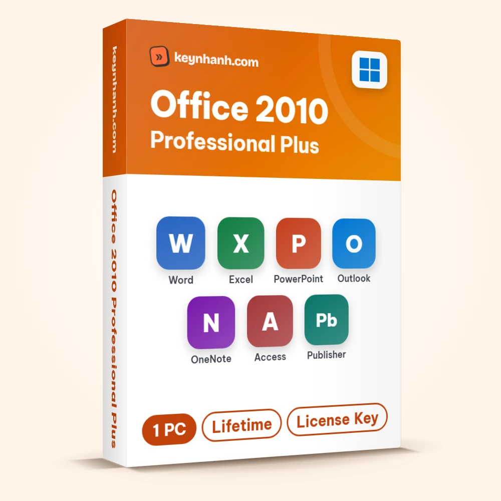 Hộp key Office 2010 Professional Plus bản quyền gồm Word, Excel, PowerPoint, Outlook, OneNote, Access, Publisher