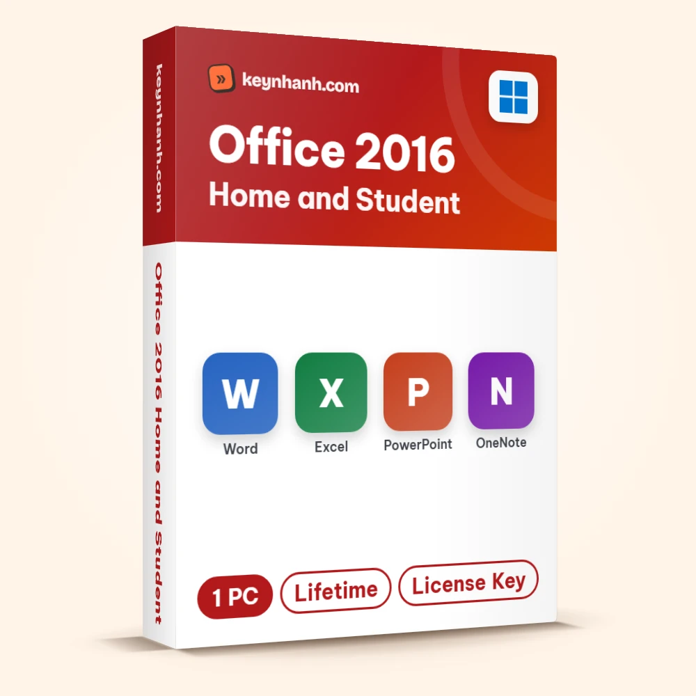 Hộp key Office 2016 Home and Student bản quyền gồm Word, Excel, PowerPoint, OneNote – 1 PC, Lifetime, License Key