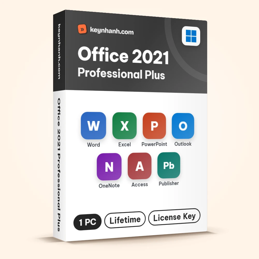 Hộp key Office 2021 Professional Plus bản quyền gồm Word, Excel, PowerPoint, Outlook, OneNote, Access, Publisher
