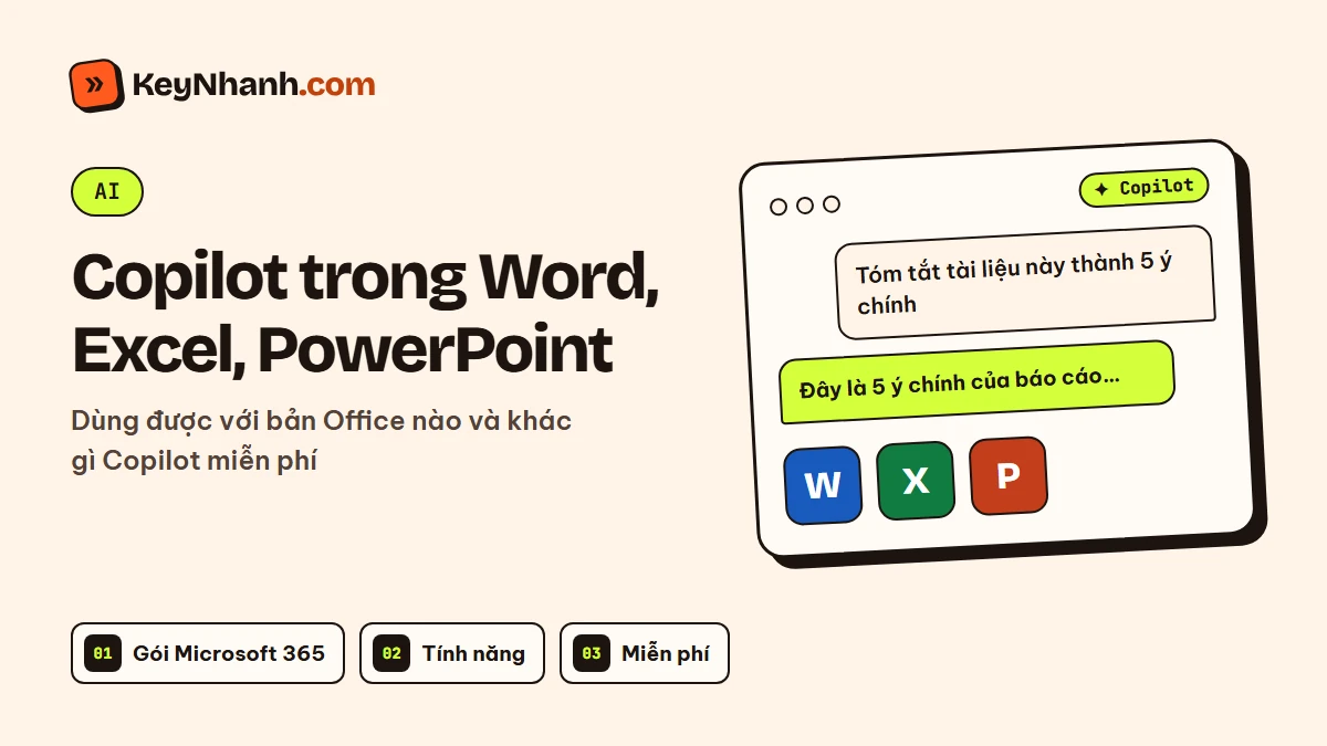 Copilot trong Word, Excel, PowerPoint